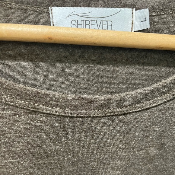 SHIBEVER MEDIUM BROWN MARLED SCOOP NECK TWIST KNOT STYLE LONG SLEEVE BLOUSE - Picture 2 of 11